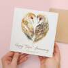 1st Anniversary Card Paper Anniversary 1 Year Anniversary Card For Husband Owl Anniversary Card For Wife One Year Anniversary Card - Square (5.5x5.5) / Blank Inside