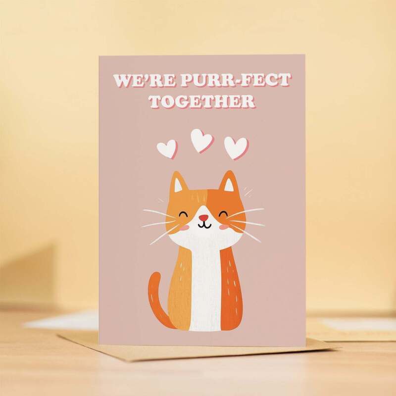 Cute Anniversary Card We're Purr-Fect Together Cute Cat Anniversary Card For Him or Her - Portrait (5x7) / Blank Inside