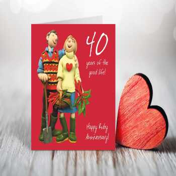 Ruby chard 40th anniversary card (ruby anniversary) - designed by Erica Sturla - 15cm square and blank inside, made in the UK