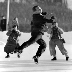 Male ice Dancer in St Moritz - a 17.5 x 12.5cm Christmas Card from Holy Mackerel's Alternative Image Range of Festive Designs.
