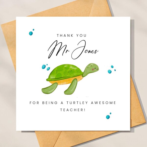 Personalised Thank You Teacher Card - A Turtley Awesome Teacher - Standard Smooth Card
