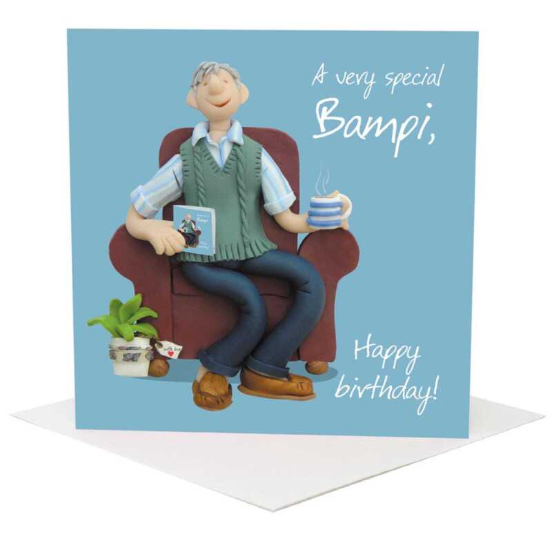 Special Bampi birthday card for a grandad - designed by Erica Sturla - 15cm square and blank inside, made in the UK