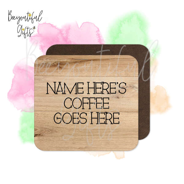 Personalised Wooden Tile Style Coaster - Drink Goes Here