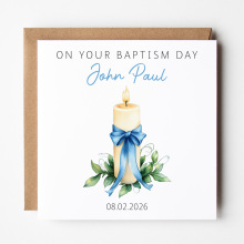 Personalised Baptism Card - On Your Baptism Day - Blue Candle - Standard Smooth Card