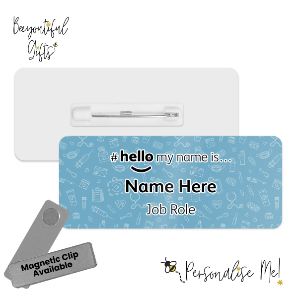 #hello my name is... Name Badge - Blue Medical Doodle