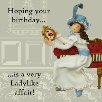 Holy Mackerel ladylike affair Emma Hamilton birthday card featuring the Georgian character - designed by artist Erica Sturla - 15cm square and blank inside for your message - made in the UK