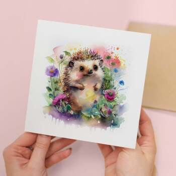 Postcard Prints - Notelet Card of a Hedgehog Any Occasion Card For Her or For Him Card For Birthday or Easter Card Thank You Card
