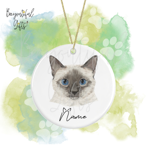 Personalised Watercolour Cat Face Round Ceramic Hanging Decoration - Siamese - Face 4