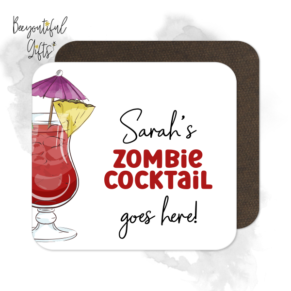 Personalised Drinks Coaster - Hand Drawn Zombie Cocktail