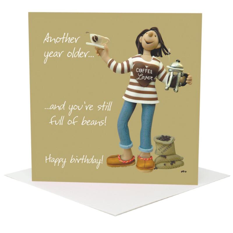 Funny Coffee Lover Birthday Card - Barista Gift - Caffeine Addict Birthday greetings - Full of Beans Card For Her