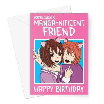 Happy Birthday Card For Friend - Manga Girls Hugging -  A5 Greeting Card
