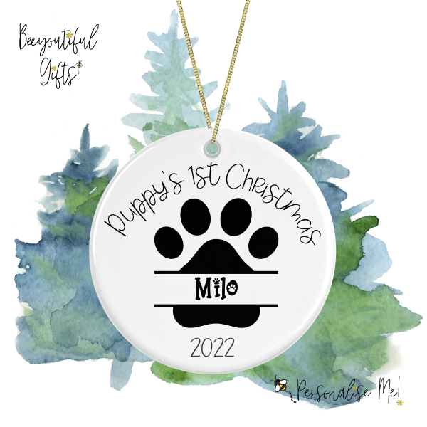 Personalised Ceramic Christmas Tree Decoration - Puppy's 1st Christmas