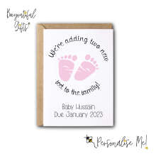 Personalised Pregnancy Announcement Card - We're Adding Two New Feet To The Family - Yellow - Small (Approx. A6)