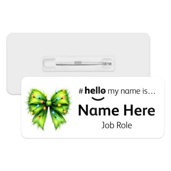 #hello my name is... Name Badge - Green Fur Coquette Ribbon