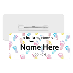 #hello my name is... Name Badge - Colourful Baby Footprints
