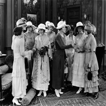 Holy Mackerel womens club retro black and white photographic card featuring a vintage image of a group of fashionable ladies - 12.6 x 17.7cm and blank inside