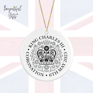 King Charles III Coronation Day May 2023 Official Emblem Ceramic Hanging Decoration - Black