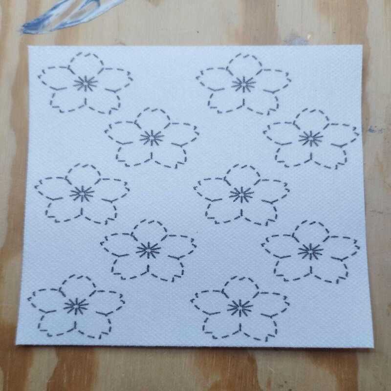 Washable Sashiko  Cherry Blossom and Japanese Bell Flower Transfers | Removable Visible Mending Transfers