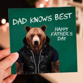 Dad knows best cute bear in clothes Father's Day card for dad, daddy, father from son, daughter (Animalyser) (Size A6/A5/A4/Square 6x6")