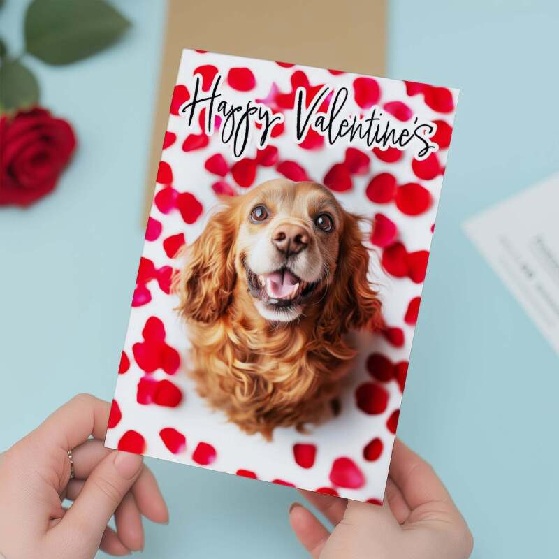 Valentine's Day Card Of A Red Cocker Spaniel Valentine's Day Card For Her or For Him From The Dog - Portrait (5x7) / Blank Inside