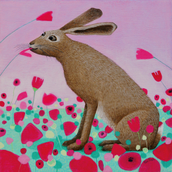Holy Mackerel hoppity poppity rabbit themed art card for him or her - designed by artist Ailsa Black - 15cm square and blank inside for your message