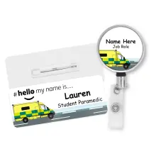 Name Badge & Metal ID Reel - Ambulance Hello My Name is...