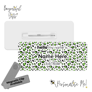 Name Badge - Neon Leopard Print Hello My Name is... - Light Green