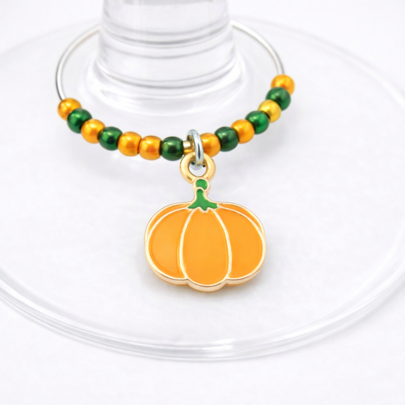 Handmade Wine Glass Charm - Pumpkin