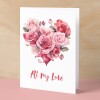 Anniversary or Valentine's Card for Her Anniversary Card for Wife Valentines Day Card For Husband Boyfriend or Girlfriend Flower Heart - Large (5x7) / Blank Message