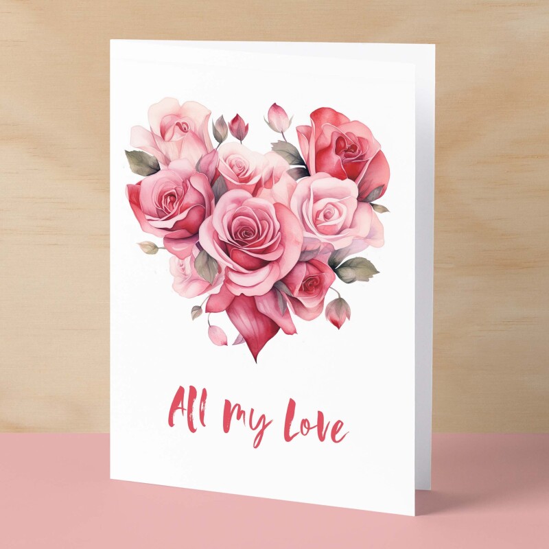 Anniversary or Valentine's Card for Her Anniversary Card for Wife Valentines Day Card For Husband Boyfriend or Girlfriend Flower Heart - Large (5x7) / Blank Message