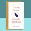 Funny Valentine's Card for Him - From Boyfriend or Girlfriend, husband or wife - Ideal cheeky, adult, eggplant emoji card this Valentines.