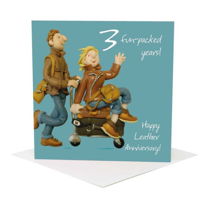 3rd anniversary card (leather anniversary card) - designed by Erica Sturla - 15cm square and blank inside, made in the UK