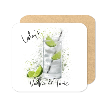 Personalised Vodka & Tonic Coaster with Splash Effect - Standard Wooden Coaster