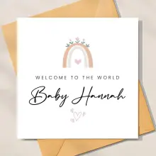 Personalised New Baby Card - Welcome to the World Floral Rainbow - Standard Smooth Card
