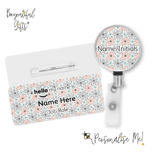 #hello my name is... Name Badge & Metal ID Reel - Cute Pastel Flowers