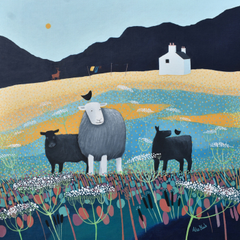 Holy Mackerel wild meadow grazers sheep themed art card for him or her - designed by artist Ailsa Black - 15cm square and blank inside for your message