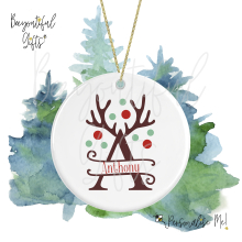 Personalised Ceramic Christmas Tree Decoration - Reindeer Monogram