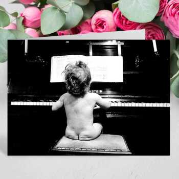Baby Beethoven vintage photographic black and white new baby card  - 12.6 x 17.7cm and blank inside - made in the UK