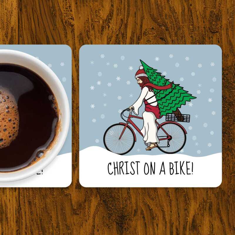Funny Christmas Coaster: Christ on a Bike, Novelty Xmas Gift