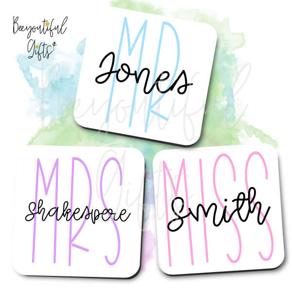 Personalised Teacher Coaster - Pastel Teacher's Name