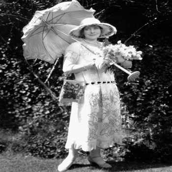 Holy Mackerel woman with parasol retro black and white photographic card featuring a vintage image of a fashionable woman shading herself from the sun - 12.6 x 17.7cm and blank inside