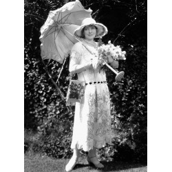 Holy Mackerel woman with parasol retro black and white photographic card featuring a vintage image of a fashionable woman shading herself from the sun - 12.6 x 17.7cm and blank inside