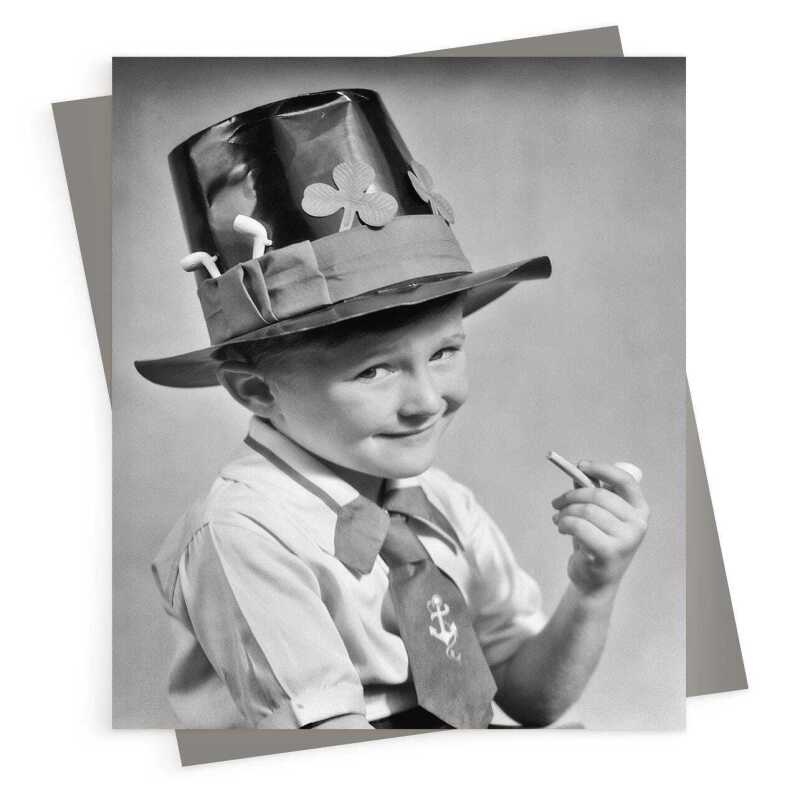 Lad in irish costume, black and white vintage photographic card - 12.6 x 17.7cm and blank inside - made in the UK