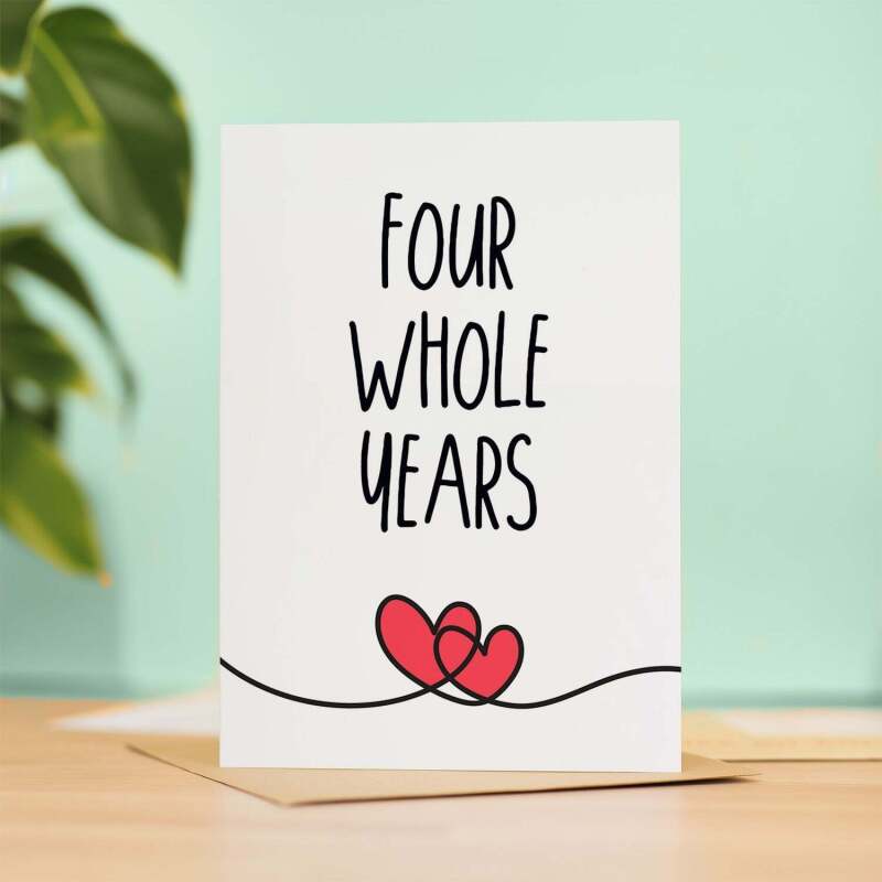 4 Year Anniversary Card For Husband or Wife Anniversary Card for 4th Anniversary Card For Boyfriend or Girlfriend Forth Wedding Anniversary - Large (5x7) / Blank Message