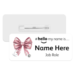 #hello my name is... Name Badge - Pink Floral Coquette Bow