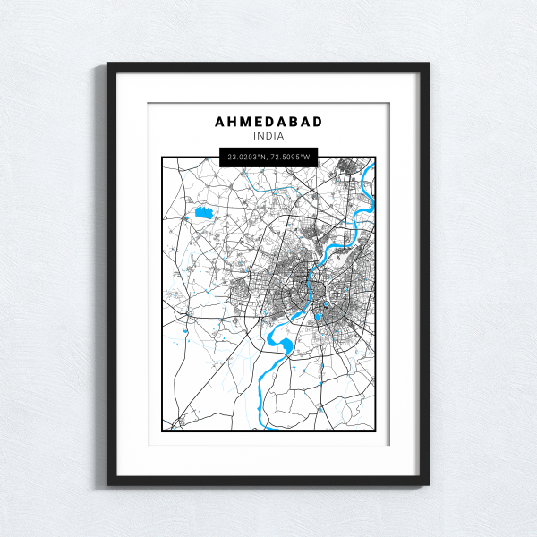 Ahmedabad - India - Map Print - A4