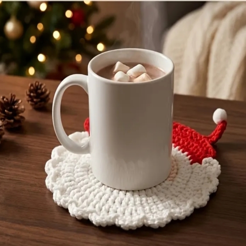 Christmas Santa Claus Hand-Crocheted Coaster Set