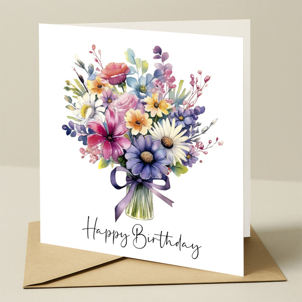 Floral Birthday Cards - Bright Colourful Floral Card - Standard Smooth Card