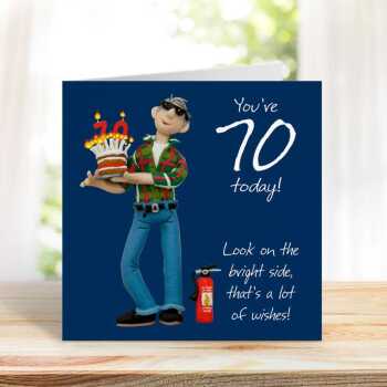 70th birthday card for him - designed by Erica Sturla - 15cm square and blank inside, made in the UK