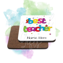 Personalised Teacher Coaster - Colourful Best Teacher - Standard Wooden Coaster